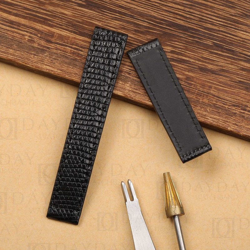 Custom hanmdade black lizard leather watch strap band replacement for Cartier Tank Automatic, Ronde, Must, XL, Solo, Large, Francaise, Louis, Americaine, Vintage