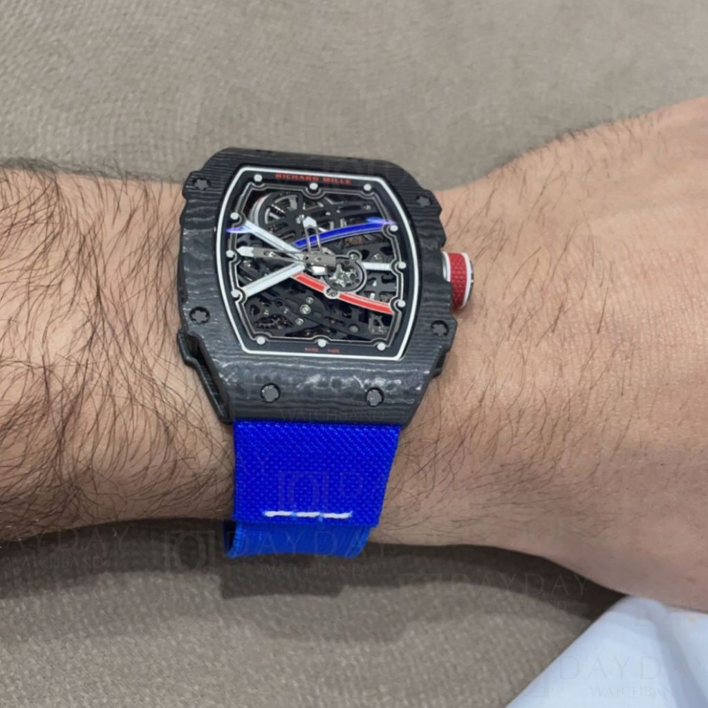 Daydaywatchband blue elstic nylon fabric watch strap band replacement for Richard Mille RM 27,67, 35,55 and more models