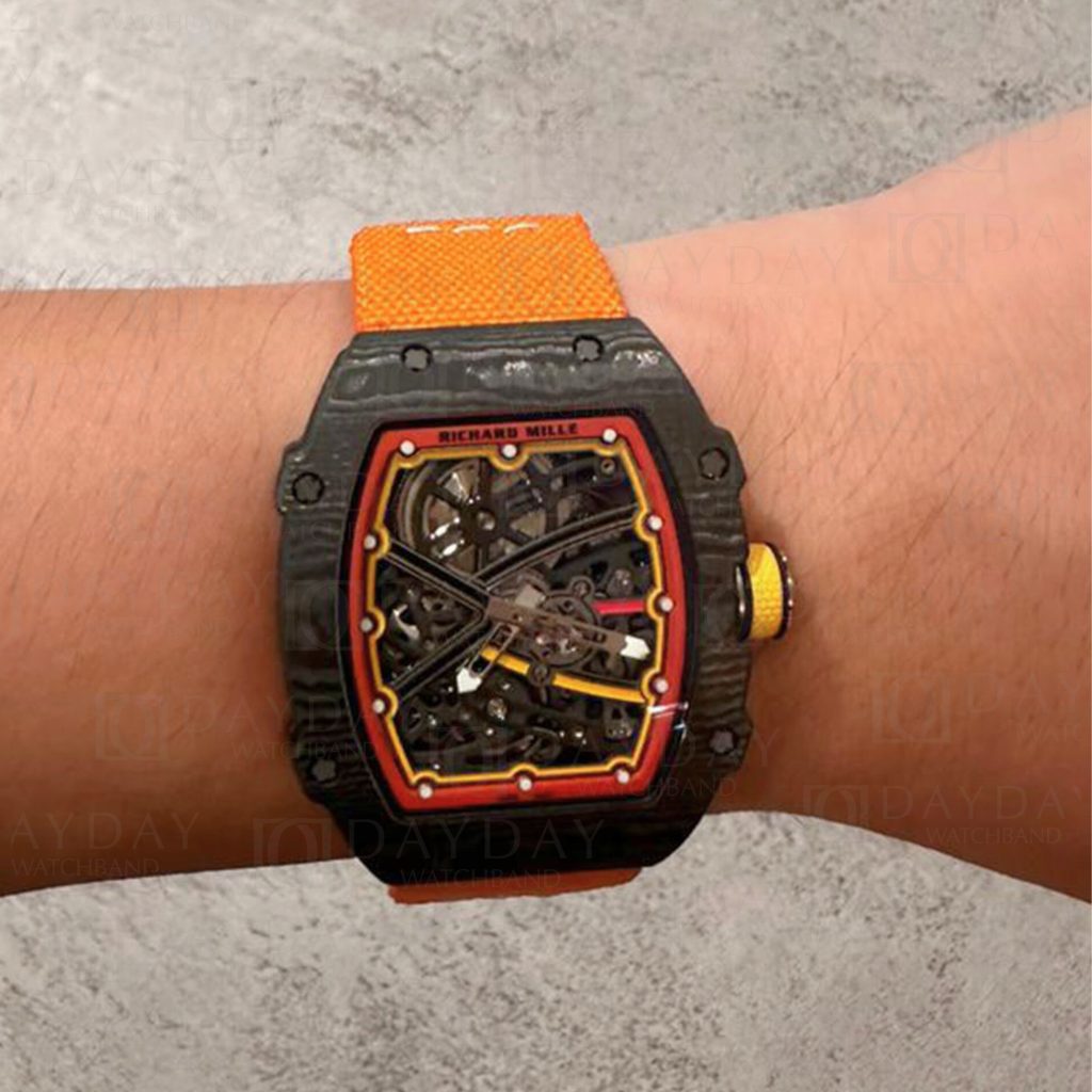 Daydaywatchband orange elstic nylon fabric watch strap band replacement for Richard Mille RM 27,67, 35,55 and more models