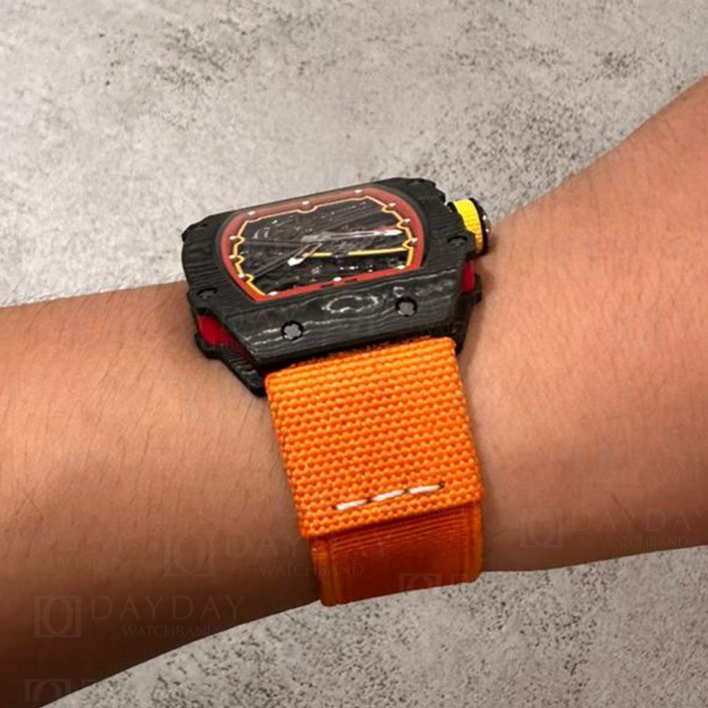 Daydaywatchband orange elstic nylon fabric watch strap band replacement for Richard Mille RM 27,67, 35,55 and more models (2)