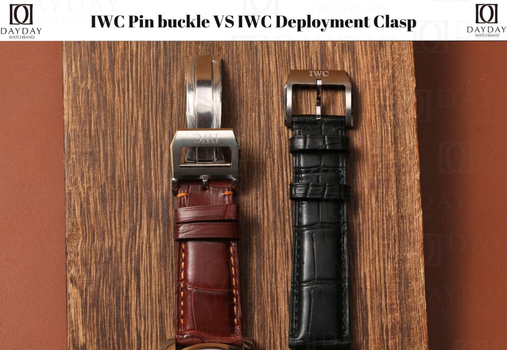 Handmade custom brown alligator leather strap with IWC Portugieser Portofino deployment Clasp and black crocodile leather band with Pin buckle