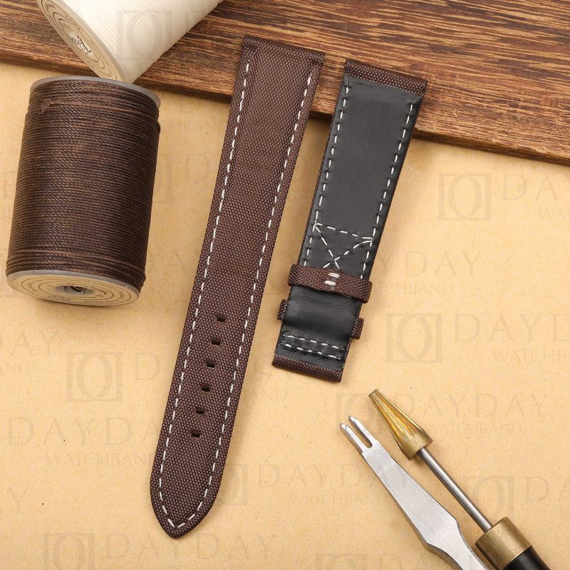 Handmade custom brown canvas watch strap watch band replacement for Patek Philippe Calatrava Pilot Travel Time 5524r men's watch