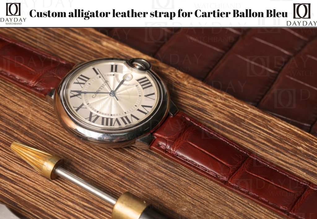 High quality genuine brown alligator leather watch strap replacement watch band for Cartier Ballon Bleu 28mm 33mm 36mm 40mm 42mm