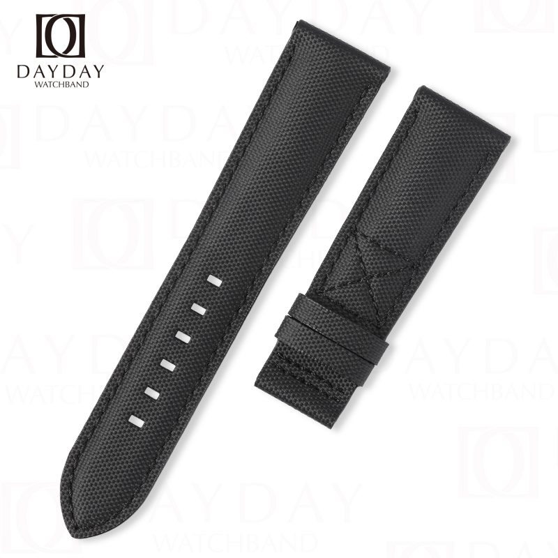 Personalized handmade black canvas nylon fabric watch straps replacement wristband for Patek Philippe PP Calatrava Pilot Travel Time 5524r men's watch (2)