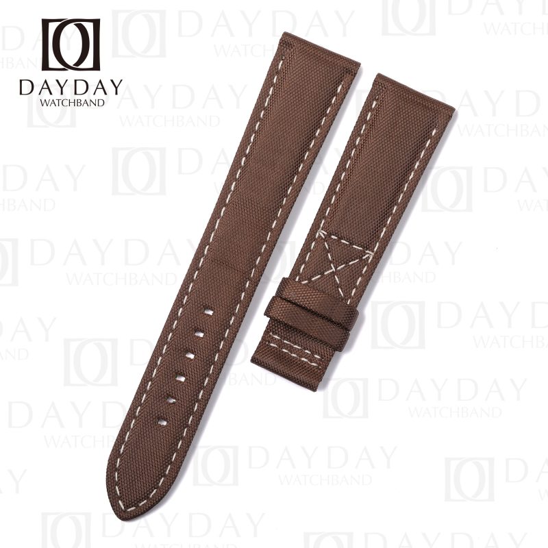 Personalized handmade brown canvas nylon fabric watch straps replacement wristband for Patek Philippe PP Calatrava Pilot Travel Time 5524r men's watch (3)