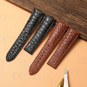 Shop bespoke brown black round scale alligator leather watch strap replacement watch band for Cartier Tank Must, XL, Solo and more models for sale