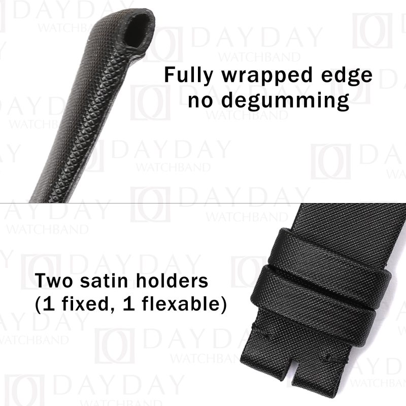 Shop curved end black satin watch straps replacement for Tudor, Rolex, Omega, Blancpain, and more watches aftermarket