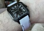 White canvas fabric with black stitching watch band replacement for Cartier Santos Large Meidum