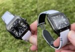 White canvas fabric with black stitching watch band replacement for Cartier Santos Large Meidum (2)