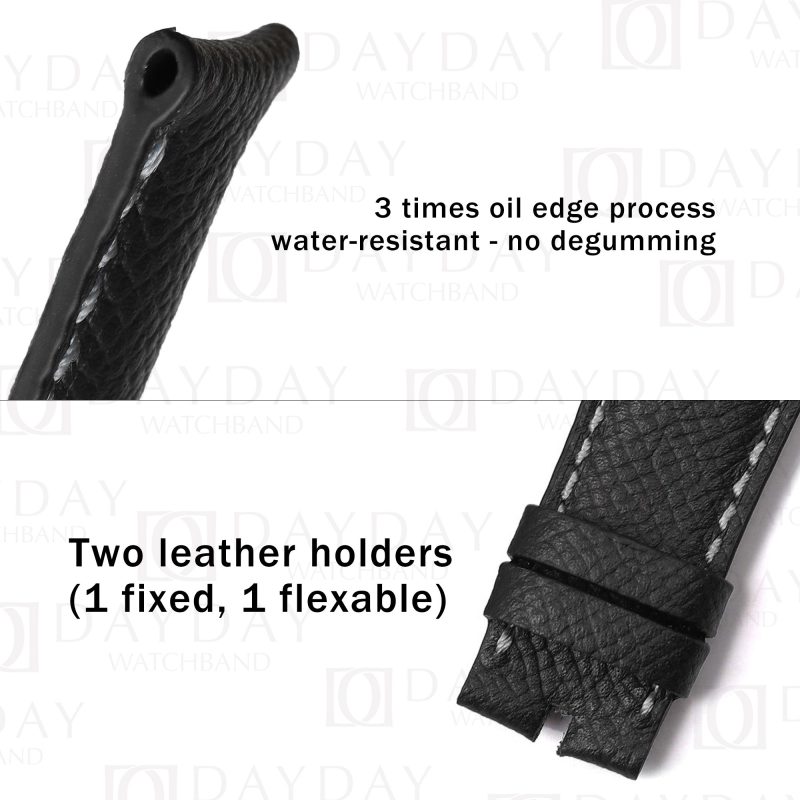 Buy black curved end epsome leather watch strap band replacement for Audemars Piguet AP Millenary men and ladies watch for sale