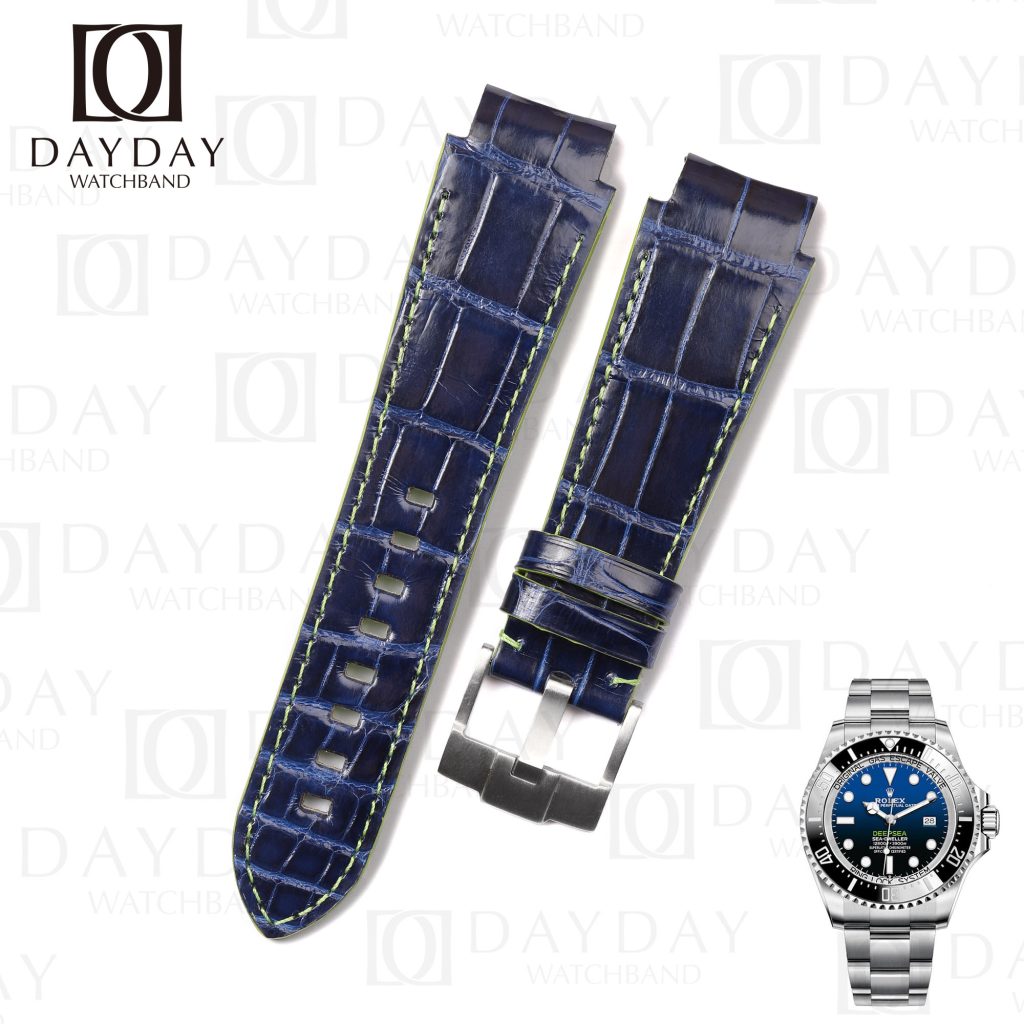 Buy blue crocodile leather watch bands straps replacement for Rolex Sea Dweller Deepsea, Challenger, Mariana Trench James Cameron, 136660, 126660, 116660