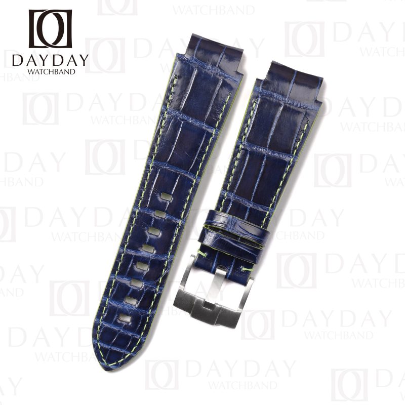 Buy blue crocodile leather watch bands straps replacement for Rolex Sea Dweller Deepsea, Challenger, Mariana Trench James Cameron, 136660, 126660, 116660 (2)