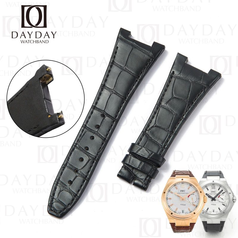 Buy custom black alligator leather watch bands strap replacement for IWC Big Ingenieur Iw500501, Iw378403, Iw378406