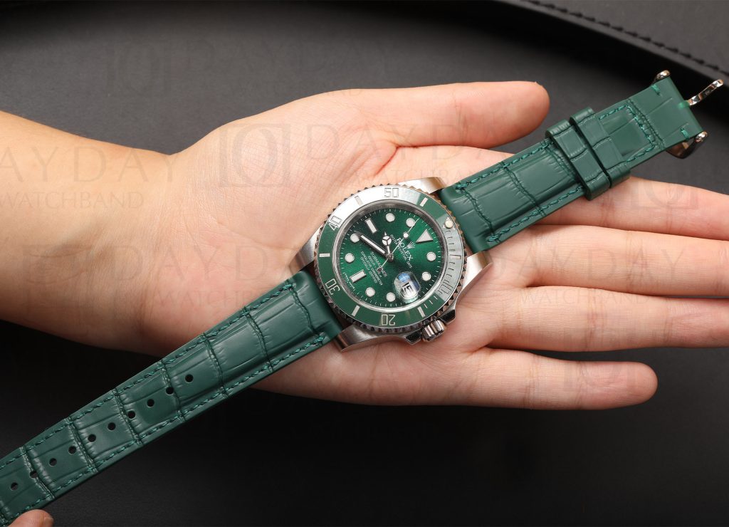 Crocodile pattern rubber silicone green strap band belt for Rolex, Omega, Panerai, Tudor, Patek Philippe, Tudor, TAG Heuer, Grand Seiko, Audemars Piguet, Breitling