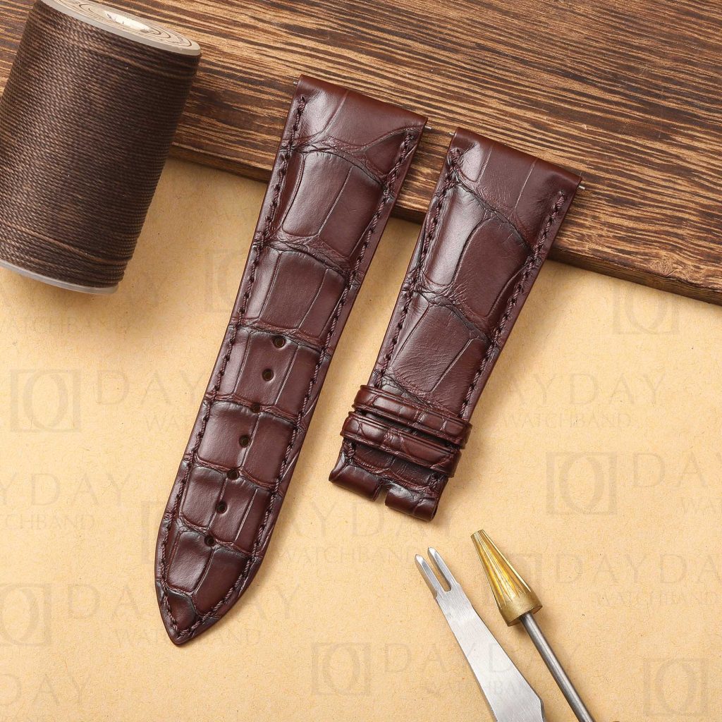 Custom Brown American alligator strap leather for Franck Muller Cortez Conquistador 10000 27mm (2)