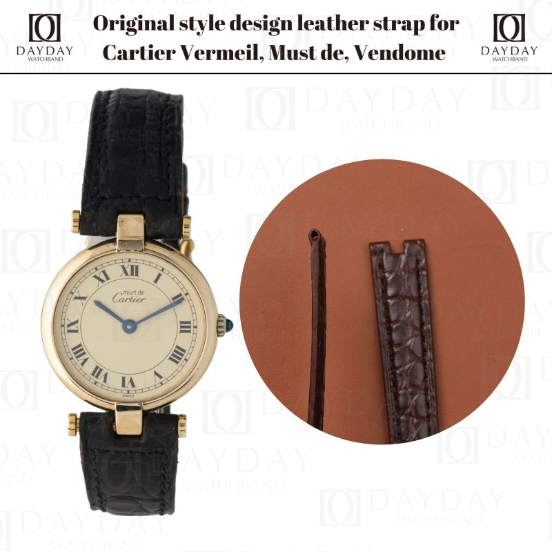 Custom alligator leather watch strap band replacement for Santos Vendome Ronde, Vendome Louis Cartier , Cartier Must de Vendome, Cartier Vendome Trinity, Cartier Panthere Vendome