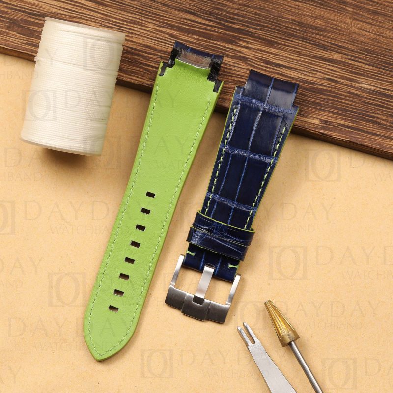 Custom handmade blue green alligator leather watch strap replacement for Rolex Sea Dweller Deepsea, Challenger, Mariana Trench James Cameron for sale (2)