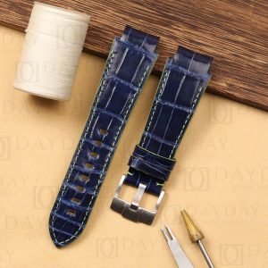 Custom handmade blue green alligator leather watch strap replacement for Rolex Sea Dweller Deepsea, Challenger, Mariana Trench James Cameron for sale