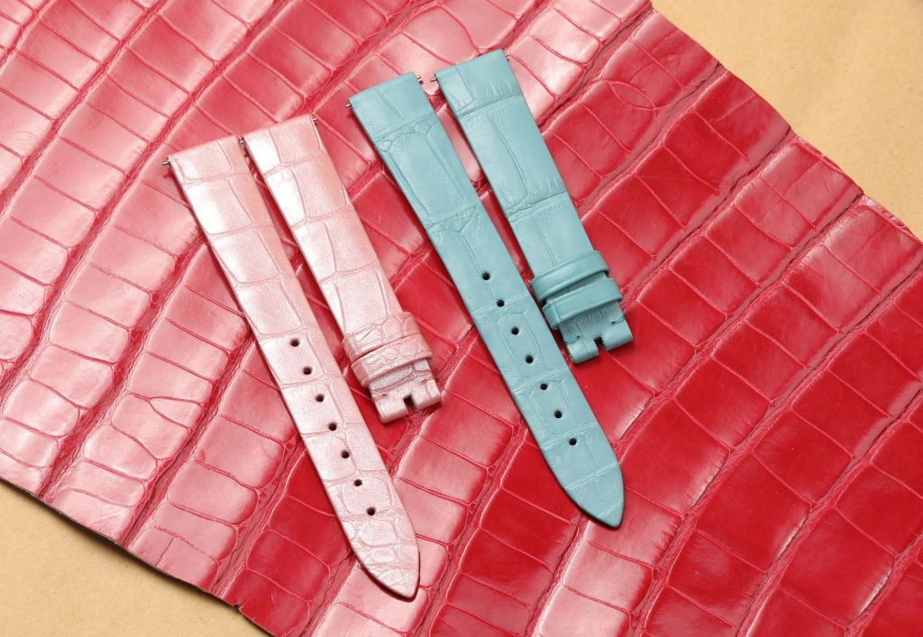 Custom ice blue pink belly scale alligator leather watch strap band replacement for Franck Muller Cintree Curvex Color Dreams 8083,8880 ladies watch