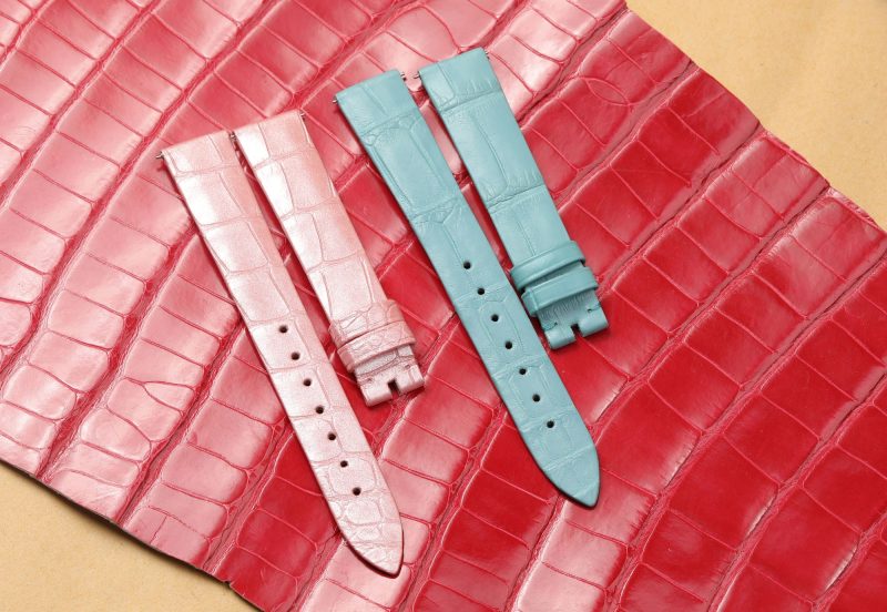 Custom ice blue pink belly scale alligator leather watch strap band replacement for Franck Muller Cintree Curvex Color Dreams 8083,8880 ladies watch