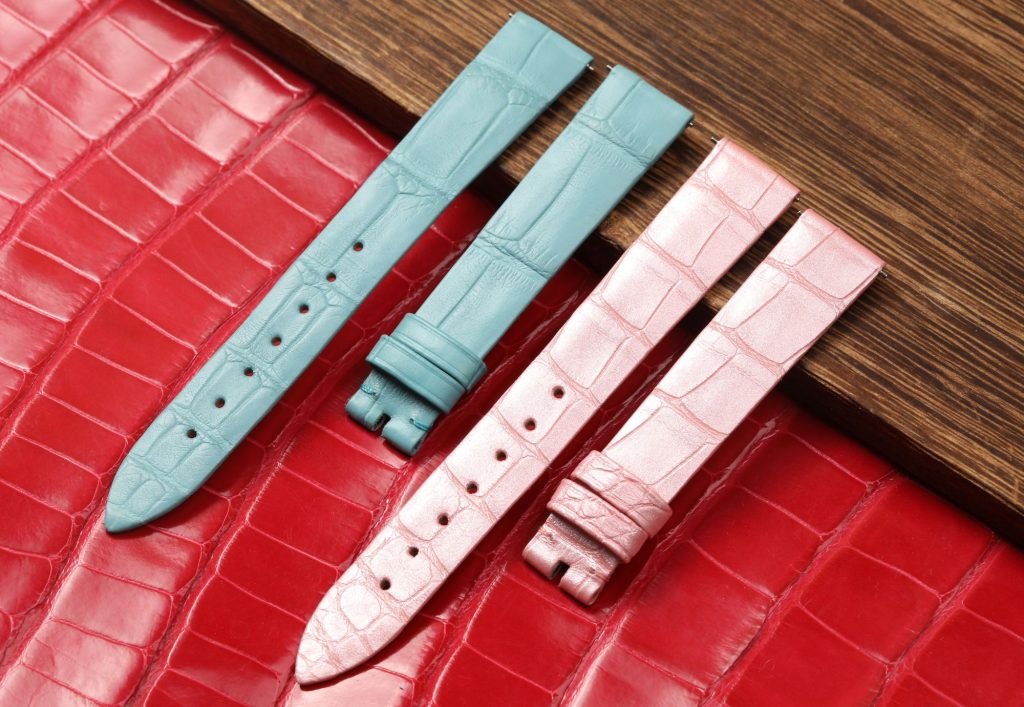 Custom ice blue pink belly scale alligator leather watch straps bands replacement for Franck Muller Cintree Curvex Color Dreams 8083,8880 ladies watch