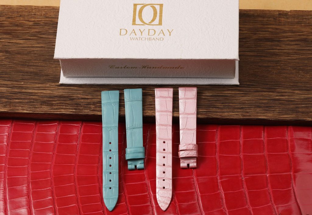 Custom ice blue pink belly scale alligator leather watch straps bands replacement for Franck Muller Cintree Curvex Color Dreams 8083,8880 ladies watch (2)