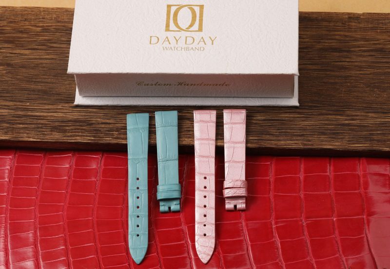 Custom ice blue pink belly scale alligator leather watch straps bands replacement for Franck Muller Cintree Curvex Color Dreams 8083,8880 ladies watch (2)