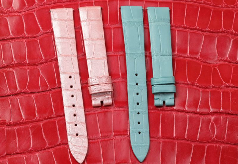 Custom ice blue pink flat crocodile leather watch strap braclet replacement for Franck Muller Cintree Curvex Color Dreams, Long Island, Geneve, Casablanca for sale