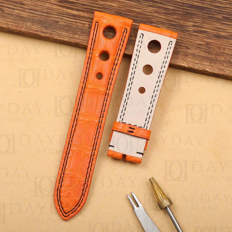Custom orange alligator leather rally band replacement for Chopard Racing Watch Mille Miglia