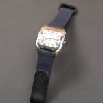 Custom velcro blue canvas quick release watch strap band replacement for Cartier Santos Medium Large XL