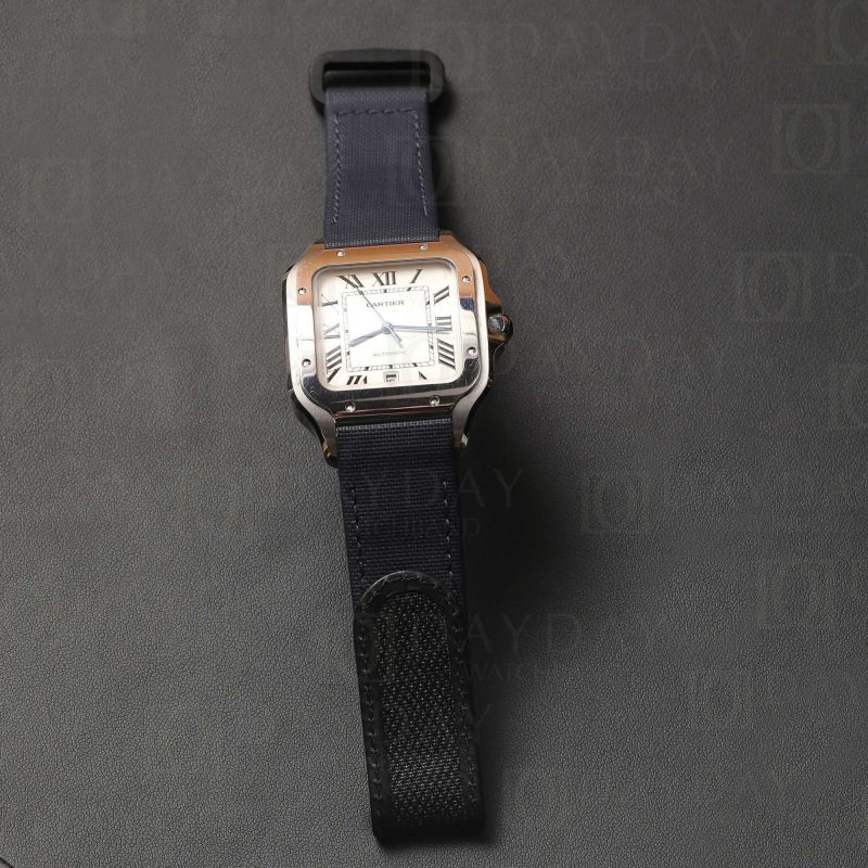 Custom velcro blue canvas quick release watch strap band replacement for Cartier Santos Medium Large XL (2)