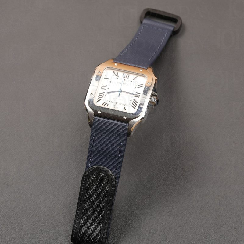 Custom velcro blue canvas quick release watch strap band replacement for Cartier Santos Medium Large XL