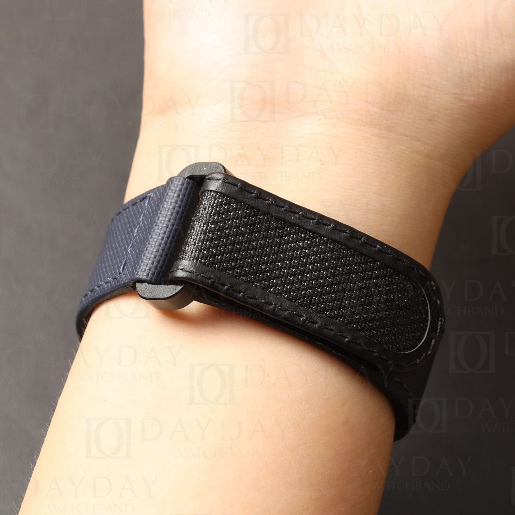 Daydaywatchband blue canvas velcro interchangeable strap band replacement on wrist for Santos de Cartier Medium Large XL