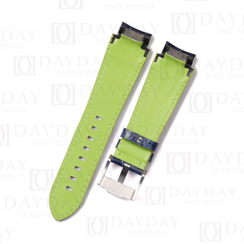 Green linning blue alligator leather watch strap band replacement for Rolex Sea Dweller Deepsea, Challenger, Mariana Trench James Cameron, 136660, 126660, 1166