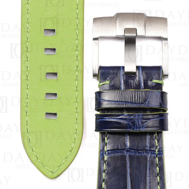 Green linning blue alligator leather watch strap size band replacement for Rolex Sea Dweller Deepsea, Challenger, Mariana Trench James Cameron, 136660, 126660, 1