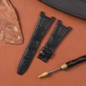 Shop black Custom alligator leather watch bands strap replacement for IWC Big Ingenieur Iw500501, Iw378403, Iw378406 (1)