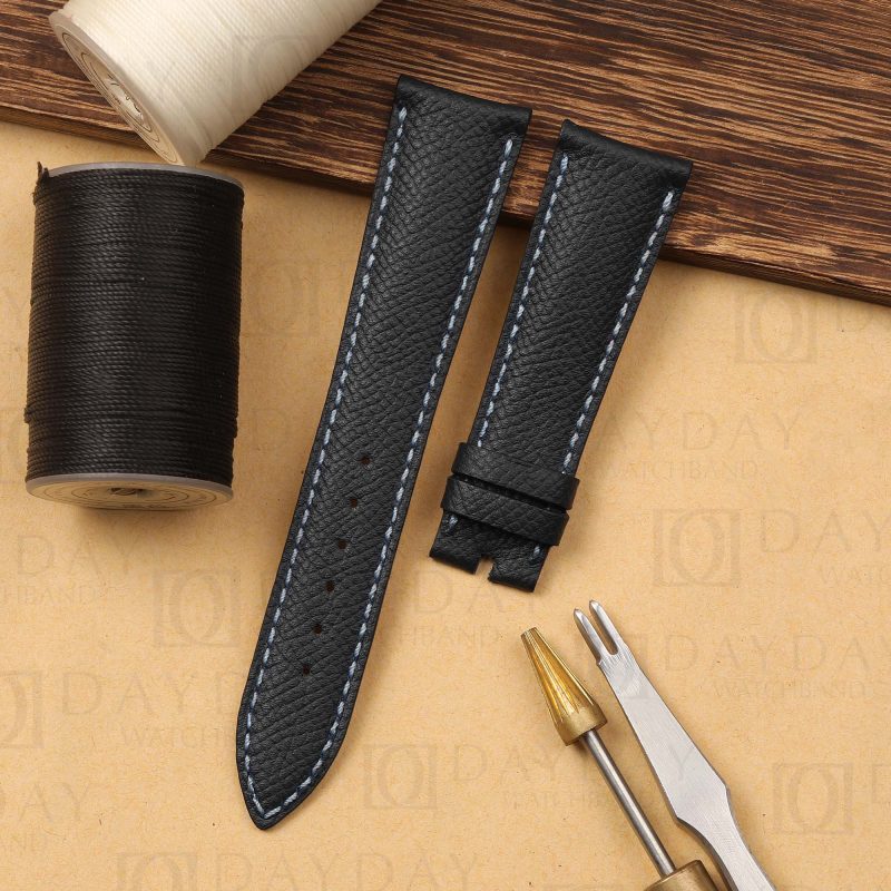 Shop black curved end epsome leather watch strap band replacement for Audemars Piguet AP Millenary men and ladies watch