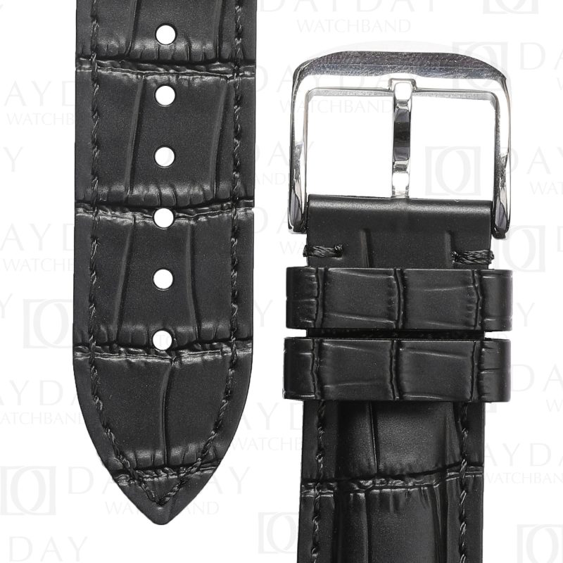 alligator pattern rubber silicone black strap band belt with pin buckle for Rolex, Omega, Panerai, Tudor, Patek Philippe, Tudor, Grand Seiko, Breitling