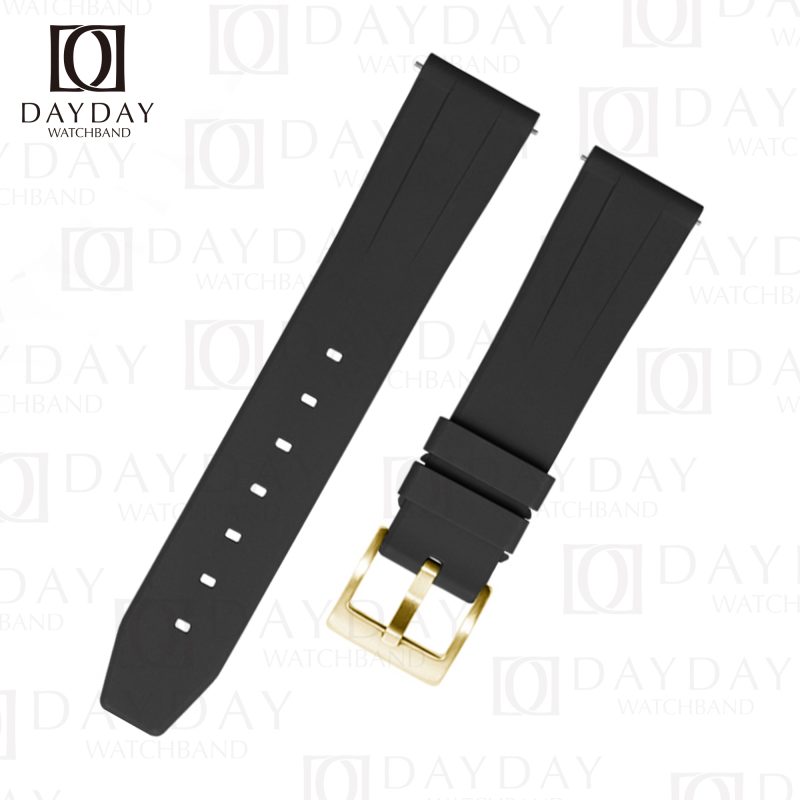 Best black FKM rubber watch strap belt replacement with gold pin buckle for Rolex Omega Seamaster Tissot, Breitling Tag Heuer Panerai Longines Seiko Tudor for sale