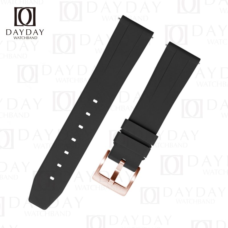 Best black FKM rubber watch strap belt replacement with rose gold pin buckle for Rolex Omega Seamaster Tissot, Breitling Tag Heuer Panerai Longines Seiko Tudor for sale