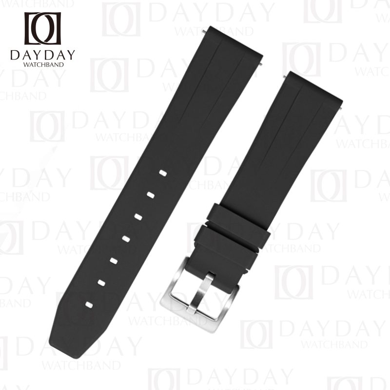 Best black FKM rubber watch strap belt replacement with sliver pin buckle for Rolex Omega Seamaster Tissot, Breitling Tag Heuer Panerai Longines Seiko Tudor for sale