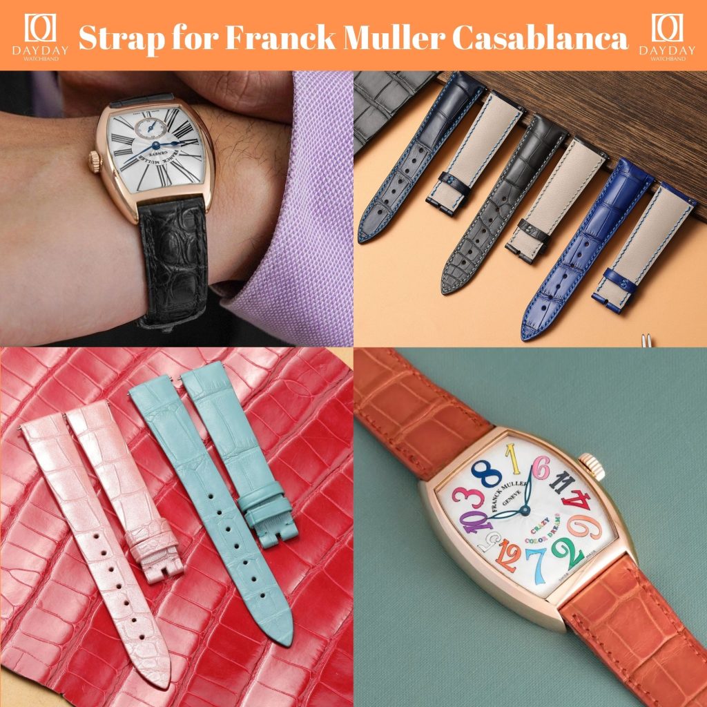 Black blue Alligator leather strap band replacement for Franck Muller Casablanca Automatique Diamond Chronograph Color Dreams, Crazy Color Dreams Crazy Hours Ladies Watch