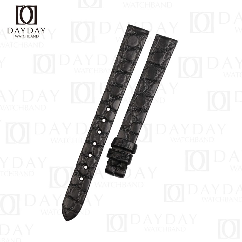 Custom Black Round scale crocodile leather strap belt with brown linning replacement for Baignoire Cartier Vintage Ladies Watch