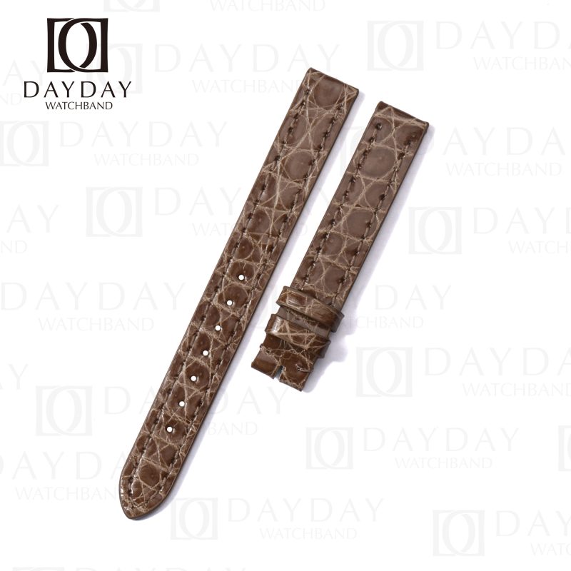 Custom Taupe Round scale crocodile leather strap belt with brown linning replacement for Baignoire Cartier Vintage Ladies Watch
