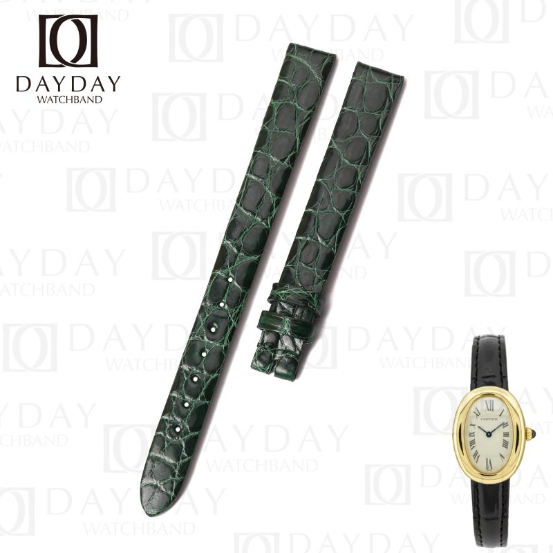 Custom green Round scale alligator leather watch strap bands with brown linning replacement for Baignoire Cartier Vintage Ladies Watch