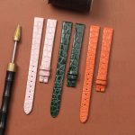 Custom pink green orange Round scale Alligator leather strap band replacement for Baignoire Cartier Vintage Ladies Watch