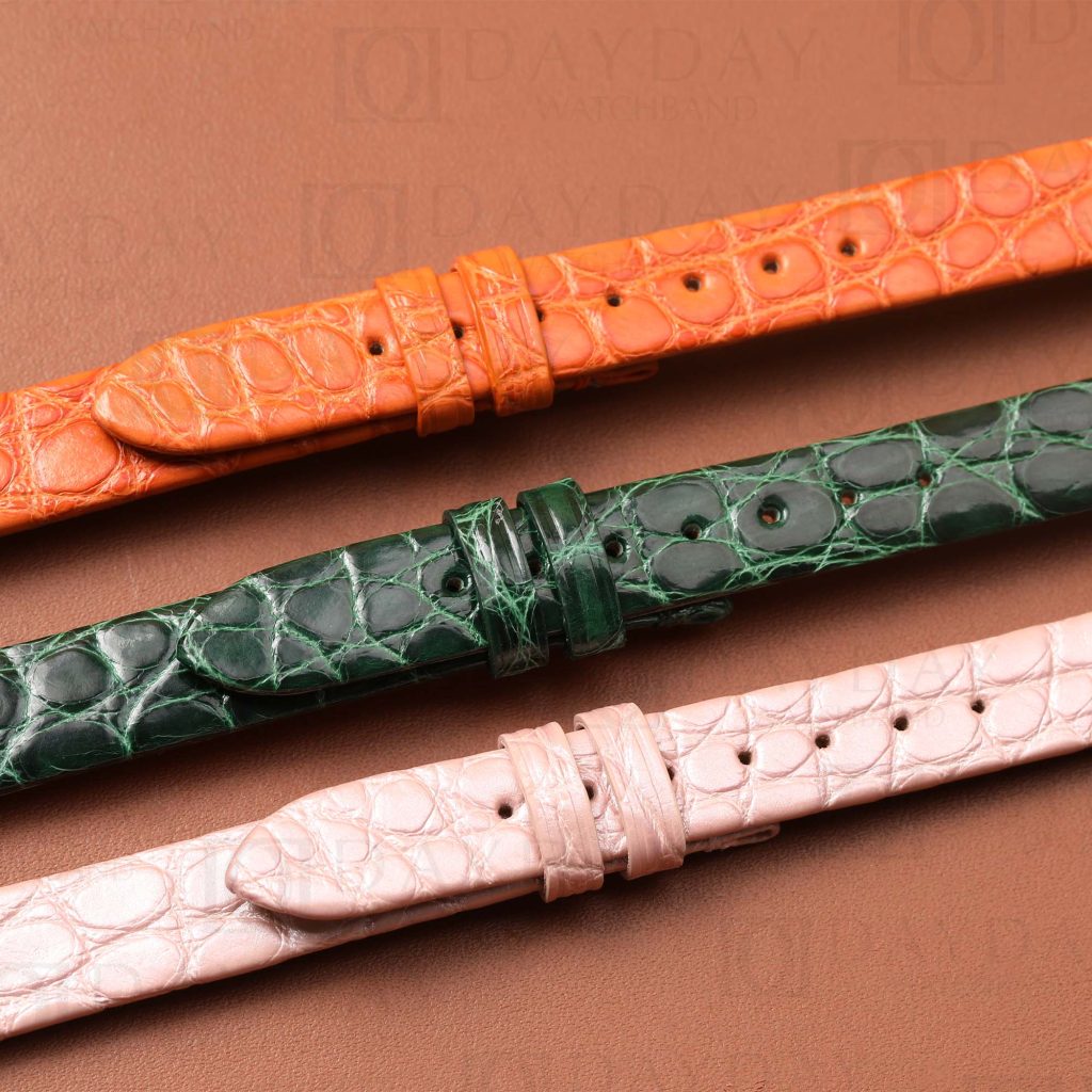 Custom pink green orange Round scale Alligator leather strap band replacement for Baignoire Cartier Vintage Ladies Watch (2)