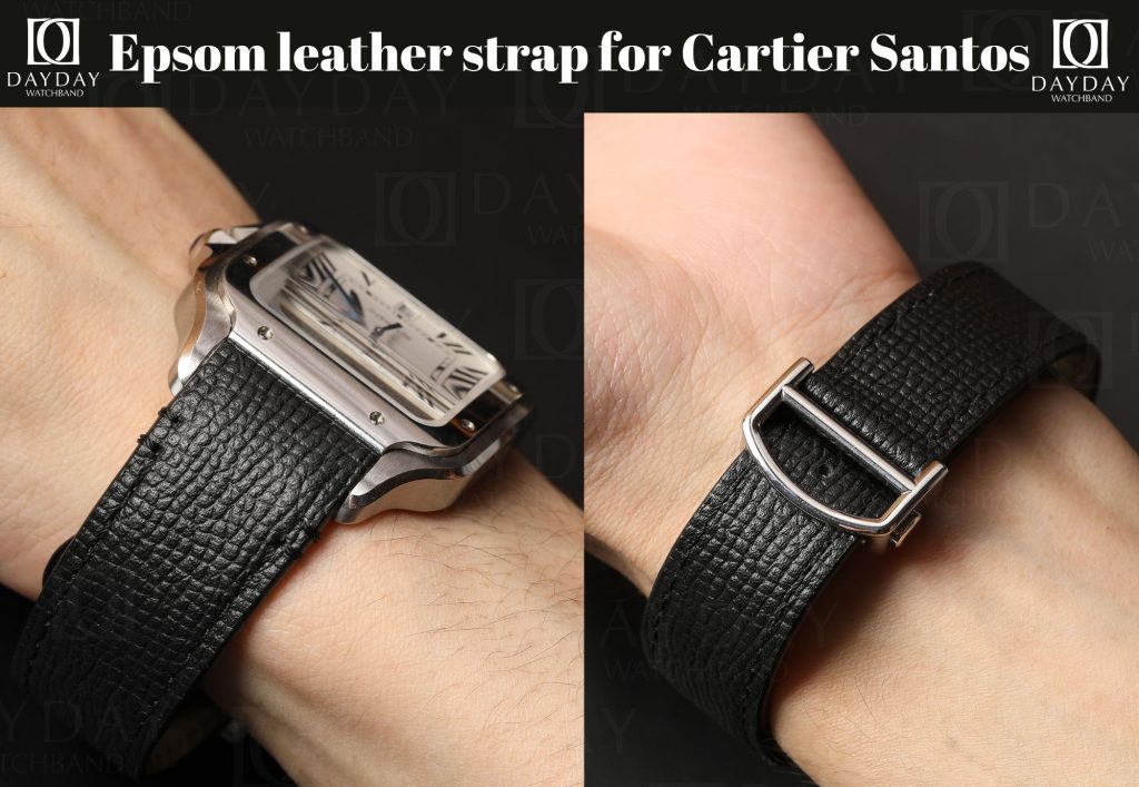 Daydaywatchband black Epsom leather belt quickswitch quick release straps band replacement for Cartier Santos de Cartier Medium Large XL with deployant clasp buckle