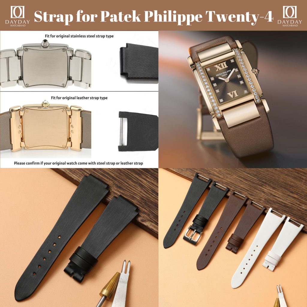 Daydaywatchband custom black blue satin alligator crocodile leather watch strap band belt replacement for Patek Philippe PP 24 Twenty 4 Twenty Four Patek 7300 4910 low price