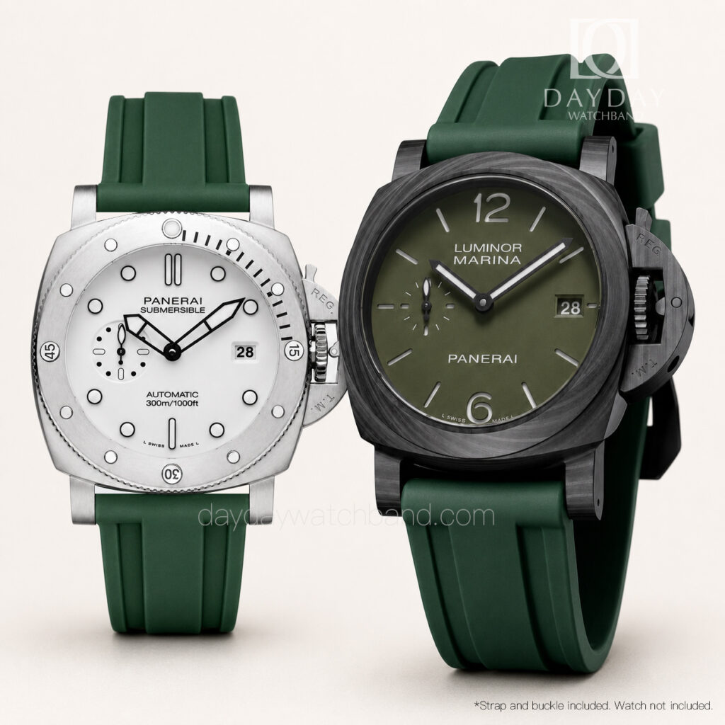 FKM Rubber Watch Strap for Panerai 22mm 24mm ( 8 colors) 36 Panerai military green rubber strap with a Pre‑V style tang buckle